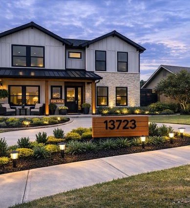 A custom Texas residence photographed at dusk
